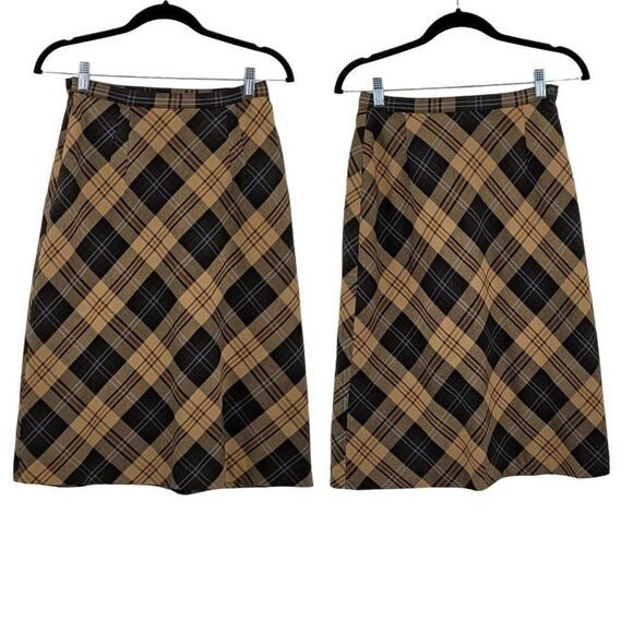 Vintage 80's Casual Corner Skirt Plaid Aline Academia Grunge Twee Brown 4 - Picture 1 of 13